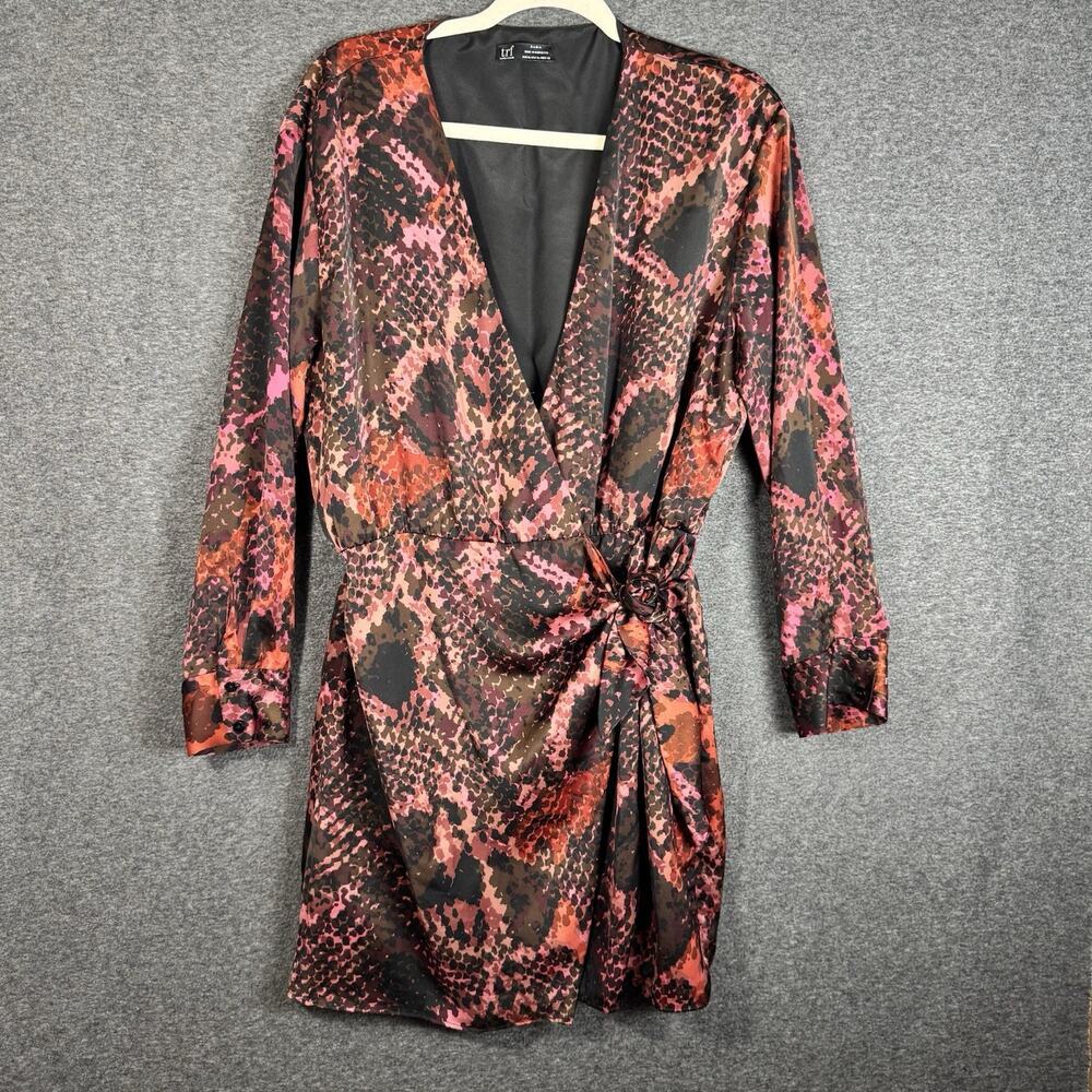 ZARA TRF Collection Women’s Snake-Print‎ Long Sleeve Dress Red Black Pink SizeXL